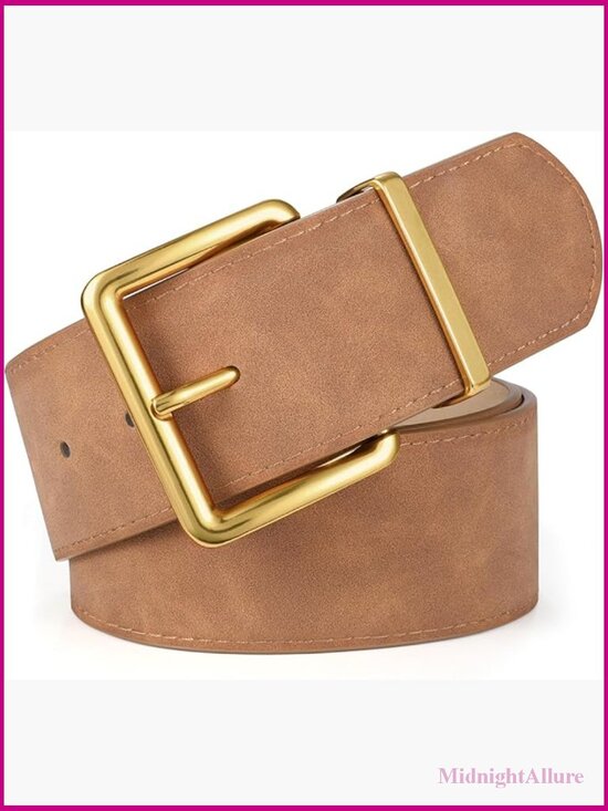 Wide Chunky Suede Belt with Gold Buckle for Dresses main image 5